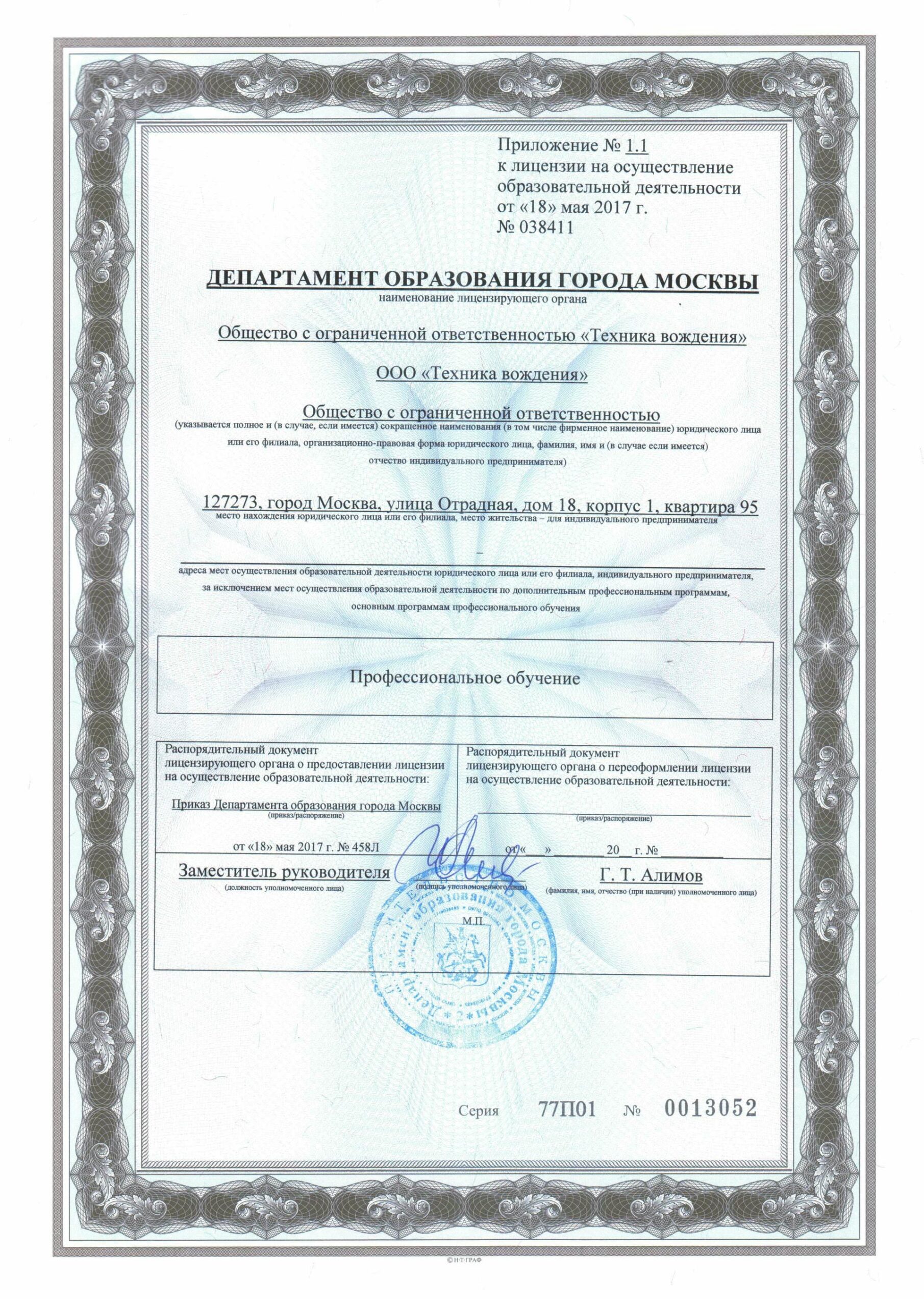 Приложение к лицензии